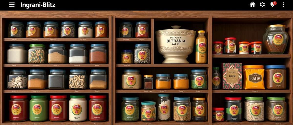 Biryani Blitz Ingredient Management Biryani Blitz ingredient storage screen showing various spices and ingredients organized in shelves