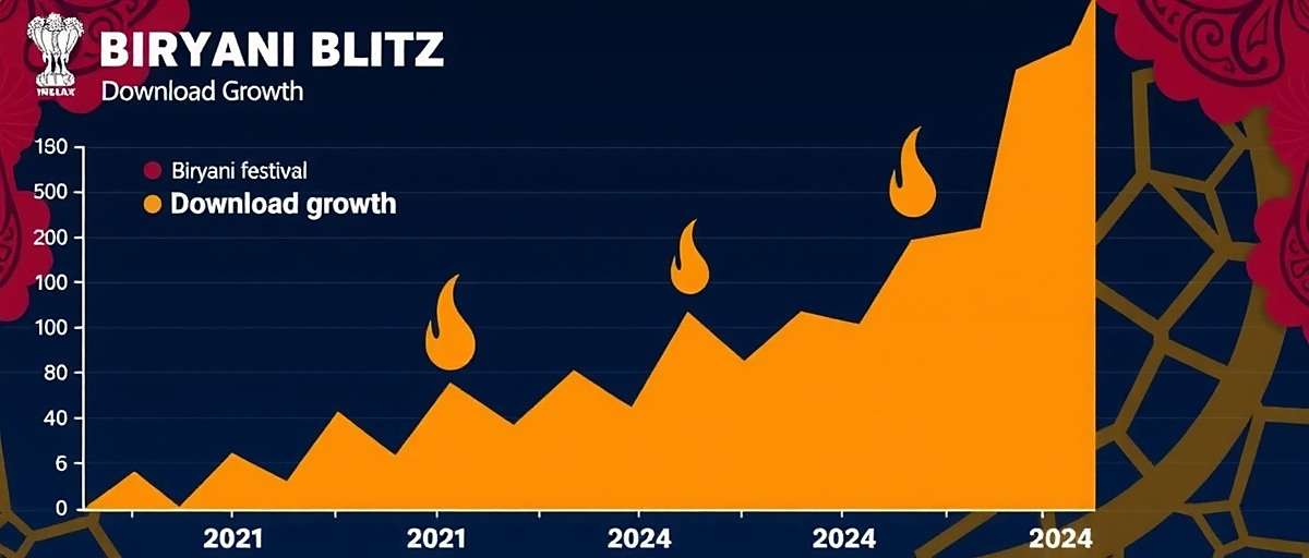 Biryani Blitz Download Growth Biryani Blitz download growth chart showing steady increase from 2021 to 2024 with significant spikes during Indian festivals